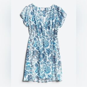 Velvet by Graham & Spencer Blue and White Mini Dress with Intricate Print
